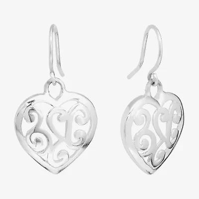 Silver Reflections Filagree Womens Pure Silver Over Brass Heart Drop Earrings