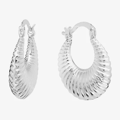 Silver Reflections Ribbed Womens 24mm Hoop Earrings