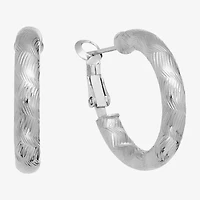 Silver Reflections Hatch Textured Womens 25mm Hoop Earrings