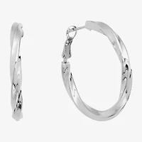 Silver Reflections Twisted Womens 37mm Hoop Earrings