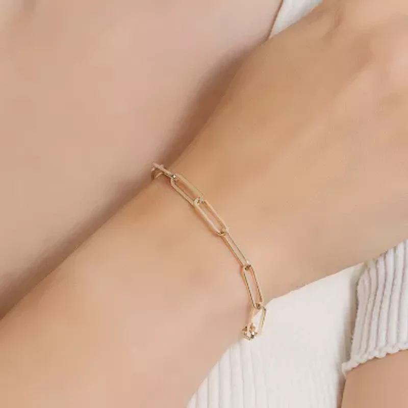 Silver Reflections Womens 14K Gold Over Brass 7.25 Inch Solid Paperclip Chain Bracelet