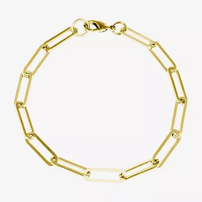 Silver Reflections Womens 14K Gold Over Brass 7.25 Inch Solid Paperclip Chain Bracelet