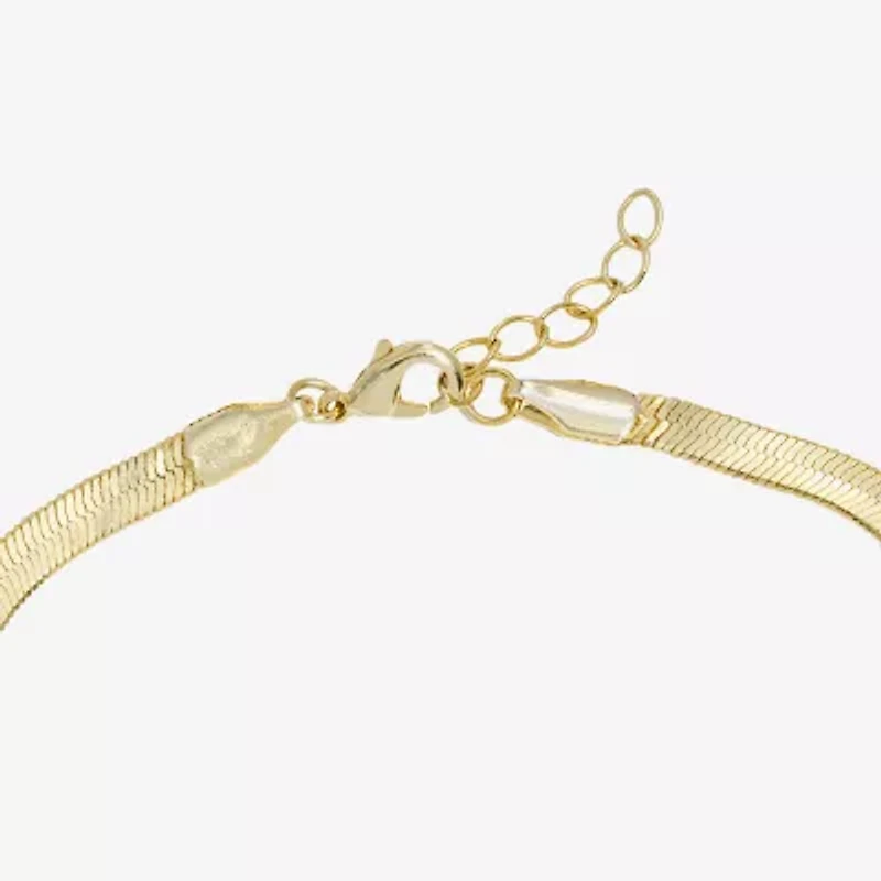 Silver Reflections Womens 14K Gold Over Brass 6 1/2 Inch Solid Herringbone Chain Bracelet
