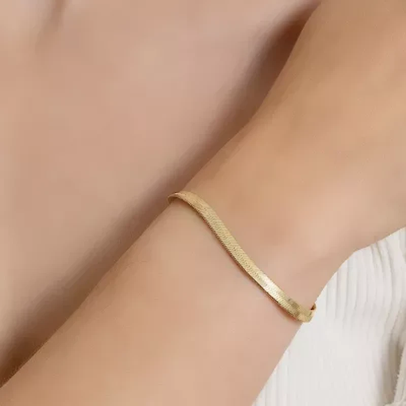 Silver Reflections Womens 14K Gold Over Brass 6 1/2 Inch Solid Herringbone Chain Bracelet