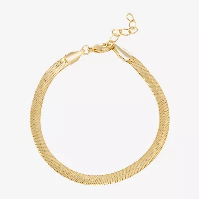 Silver Reflections Womens 14K Gold Over Brass 6 1/2 Inch Solid Herringbone Chain Bracelet