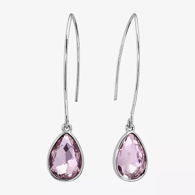 Sparkle Allure Threader Womens Pink Crystal Pure Silver Over Brass Drop Earrings