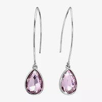 Sparkle Allure Threader Womens Pink Crystal Pure Silver Over Brass Drop Earrings
