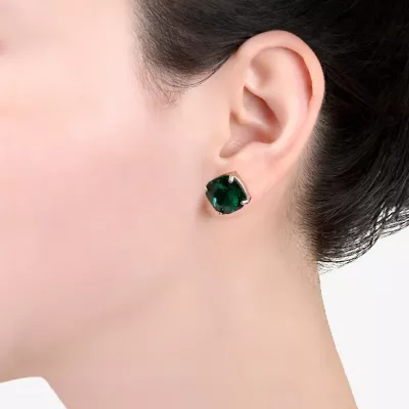 Sparkle Allure Green Crystal 11.9mm Square Stud Earrings