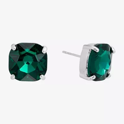 Sparkle Allure Green Crystal 11.9mm Square Stud Earrings