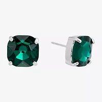 Sparkle Allure Green Crystal 11.9mm Square Stud Earrings