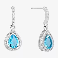 Sparkle Allure Halo Womens Crystal Pure Silver Over Brass Drop Earrings