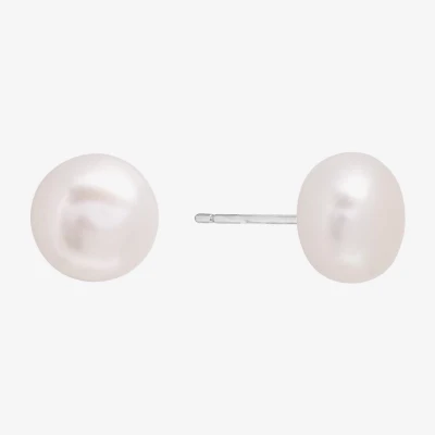 Silver Treasures White Cultured Freshwater Pearl Sterling Silver 9.9mm Stud Earrings