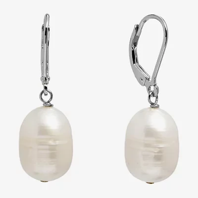 Silver Treasures Womens White Cultured Freshwater Pearl Sterling Silver Drop Earrings