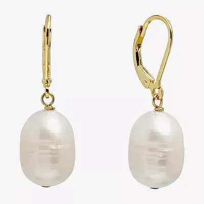 Silver Treasures Womens White Cultured Freshwater Pearl 14K Gold Over Silver Drop Earrings