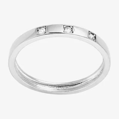 Silver Treasures Three Stone Womens Cubic Zirconia Sterling Silver 3-Stone Delicate Band