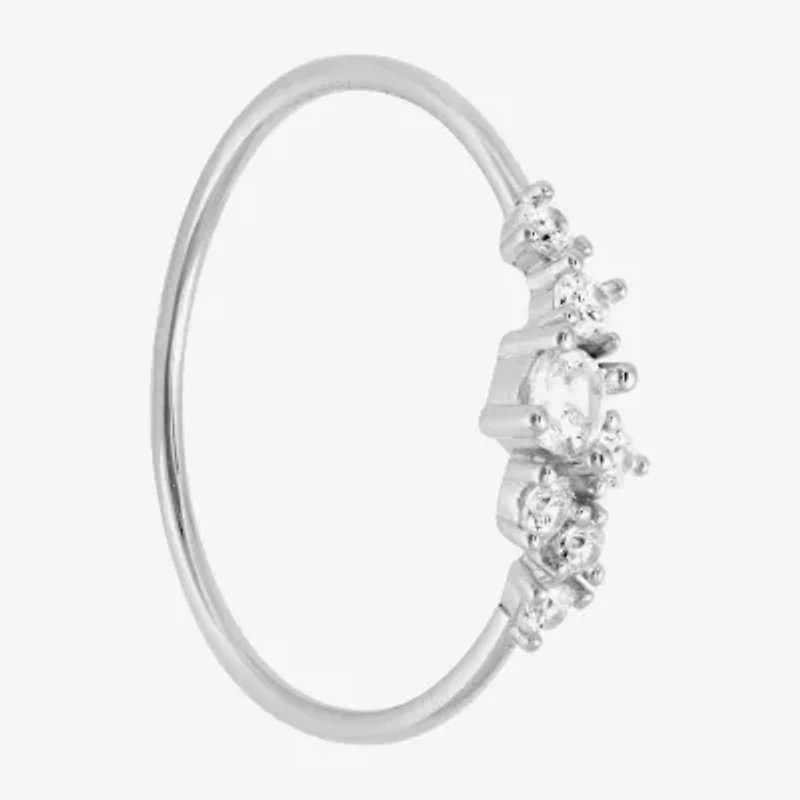 Silver Treasures Cluster Womens Cubic Zirconia Sterling Silver Cluster Delicate Band