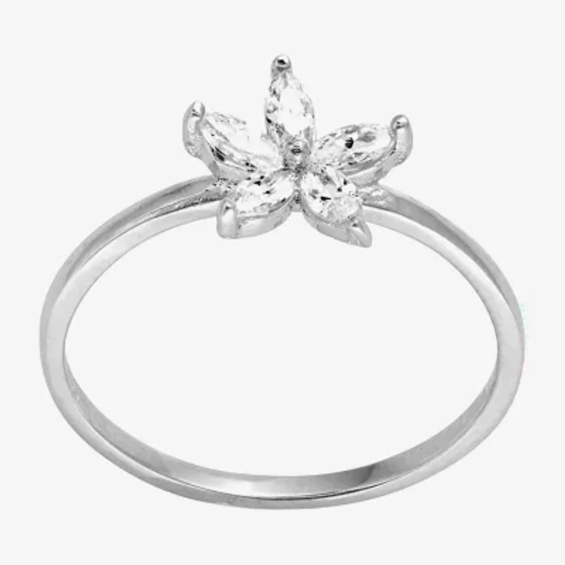 Silver Treasures Delicate Womens Cubic Zirconia Sterling Silver Flower Delicate Stackable Ring