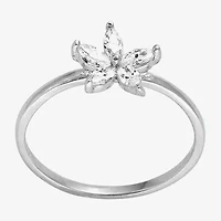 Silver Treasures Delicate Womens Cubic Zirconia Sterling Silver Flower Delicate Stackable Ring