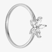 Silver Treasures Delicate Womens Cubic Zirconia Sterling Silver Flower Delicate Stackable Ring
