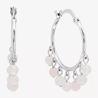 Sparkle Allure Genuine Stone Beaded Womens Pink 32.5mm Hoop Earrings