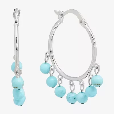 Sparkle Allure Genuine Stone Beaded Womens Pink 32.5mm Hoop Earrings