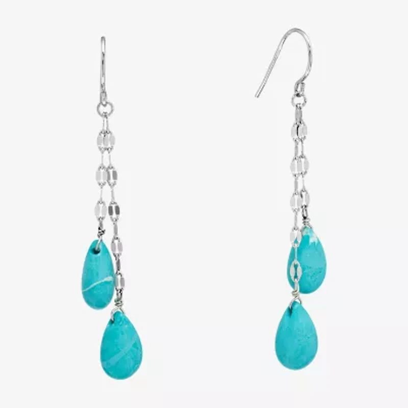 Sparkle Allure Genuine Stone Beaded Womens Pink Pure Silver Over Brass Drop Earrings