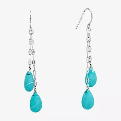 Sparkle Allure Genuine Stone Beaded Womens Pink Pure Silver Over Brass Drop Earrings