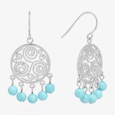 Sparkle Allure Filigree Genuine Stone Beaded Womens Pink Pure Silver Over Brass Drop Earrings