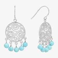 Sparkle Allure Filigree Genuine Stone Beaded Womens Pink Pure Silver Over Brass Drop Earrings