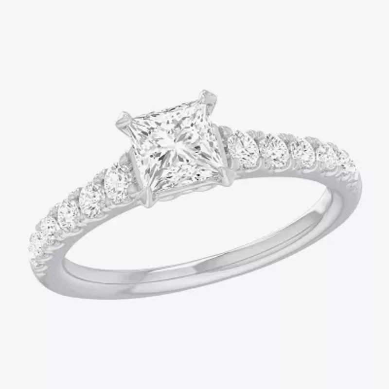G-H / Si1-Si2) Womens 1 3/ CT. T.W. Lab Grown White Diamond 14K Gold Side Stone Engagement Ring