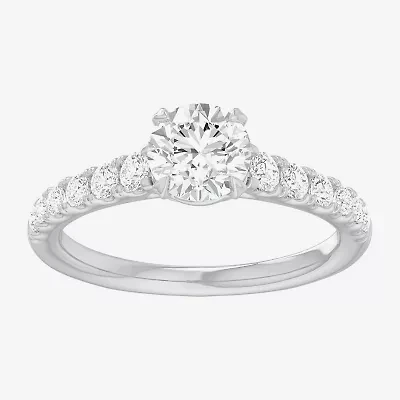 G-H / Si1-Si2) Womens 1 / CT. T.W. Lab Grown White Diamond 14K Gold Round Side Stone Engagement Ring