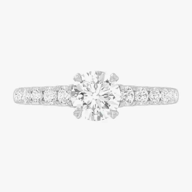 G-H / Si1-Si2) Womens 1 / CT. T.W. Lab Grown White Diamond 14K Gold Round Side Stone Engagement Ring