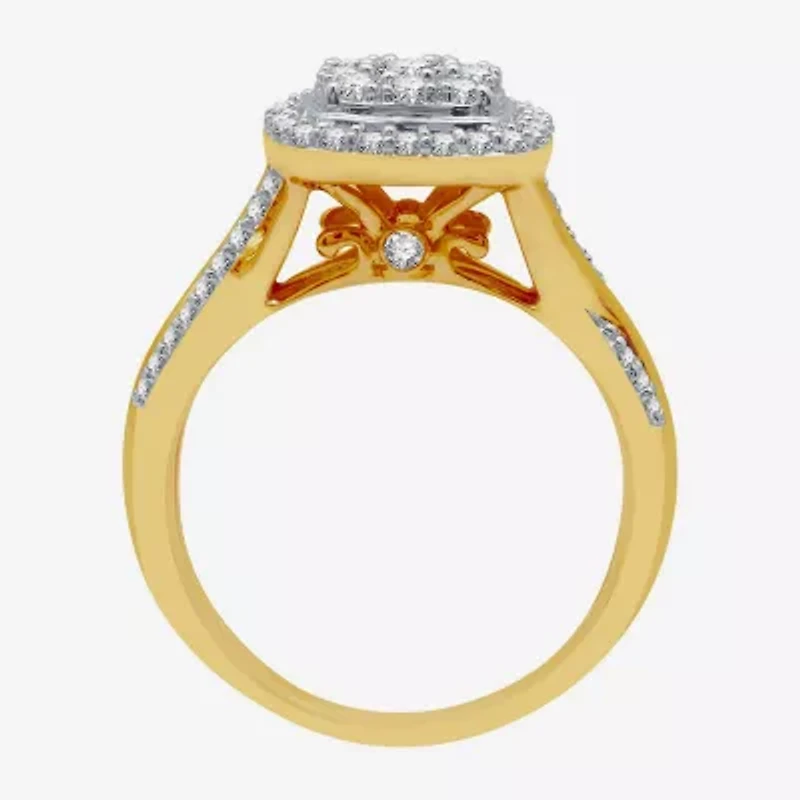 I Said Yes (H-I / I1) Womens 3/4 CT. T.W. Lab Grown White Diamond 14K Gold Over Silver Cushion Side Stone Halo Bridal Set