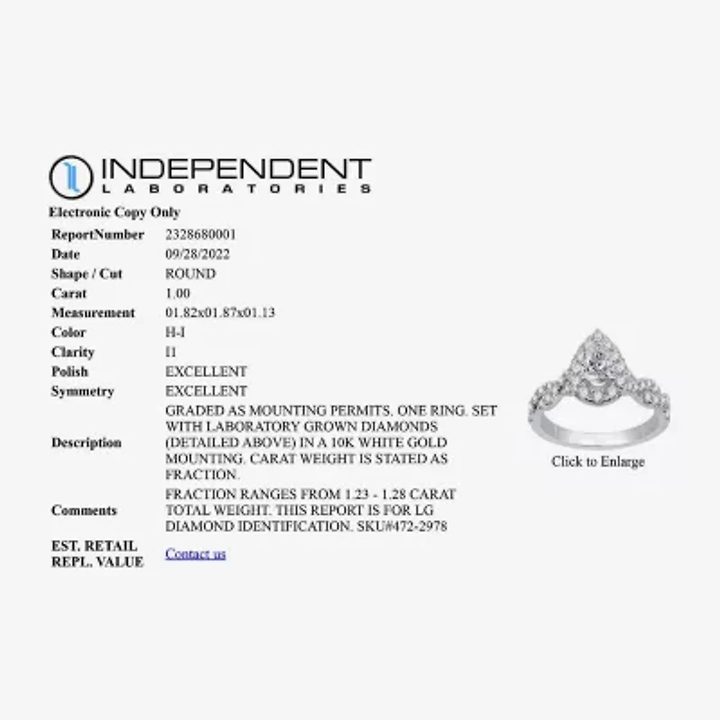 Signature By Modern Bride (H-I / I1) Womens 1 1/4 CT. T.W. Lab Grown White Diamond 10K Gold Pear Side Stone Halo Engagement Ring