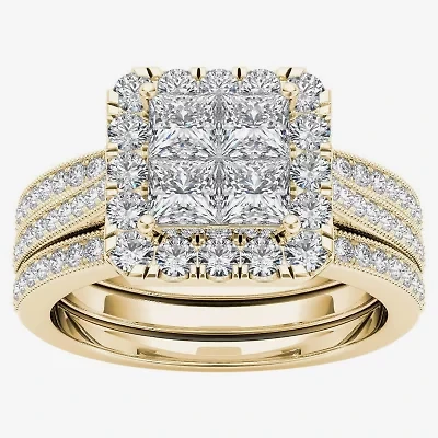 Womens 1 1/2 CT. T.W. Natural White Diamond 14K Gold Side Stone Bridal Set