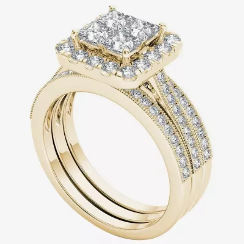 Womens 1 1/2 CT. T.W. Natural White Diamond 14K Gold Side Stone Bridal Set