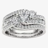 Love Lives Forever Womens 1 1/4 CT. T.W. Natural White Diamond 14K Gold Round 3-Stone Bypass  Bridal Set