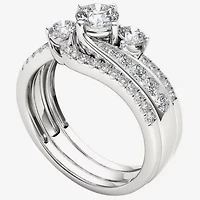 Love Lives Forever Womens 1 1/4 CT. T.W. Natural White Diamond 14K Gold Round 3-Stone Bypass  Bridal Set