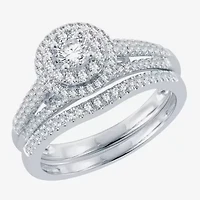 Signature By Modern Bride Womens 3/4 CT. T.W. Natural White Diamond 14K Gold Round Halo Bridal Set