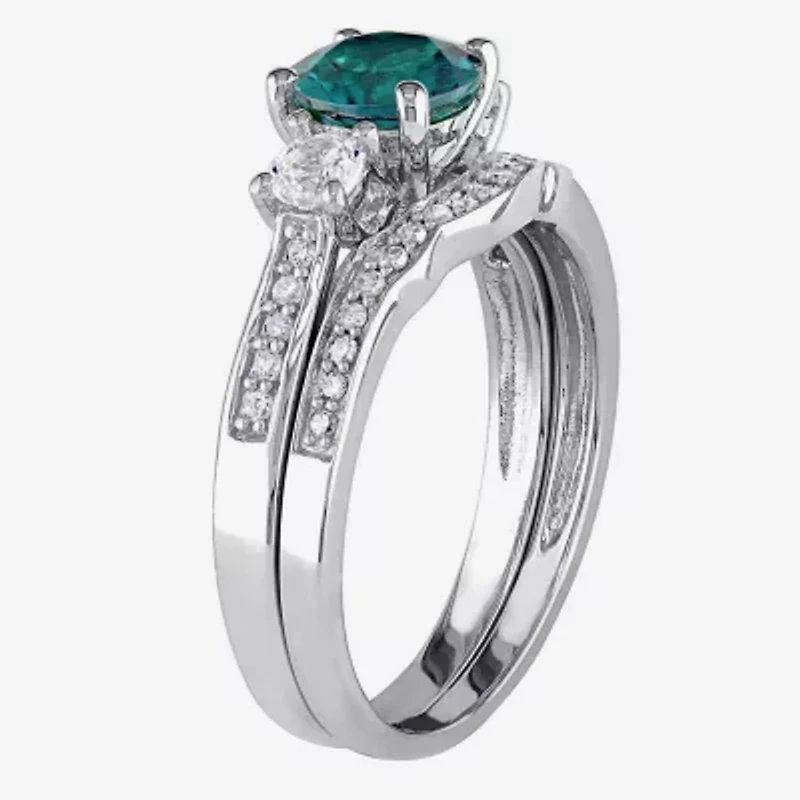 Lab Created Emerald & 1/7 CT. T.W. Diamond 10K White Gold Bridal Set