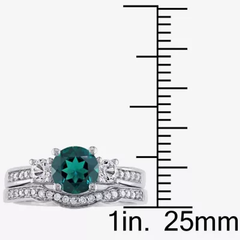 Lab Created Emerald & 1/7 CT. T.W. Diamond 10K White Gold Bridal Set