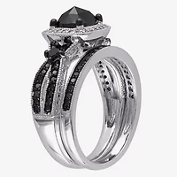 Womens 1 1/2 CT.T.W. Color Enhanced Black & White  Diamond Sterling Silver Bridal Set
