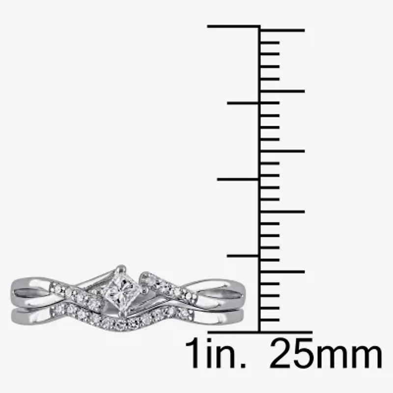 1/5 CT.T.W. Natural Diamond Bridal Ring Set Sterling Silver