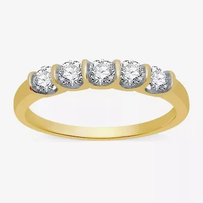 (H-I / I1) Womens 1/2 CT. T.W. Lab Grown White Diamond 10K Gold 5-Stone Anniversary Band