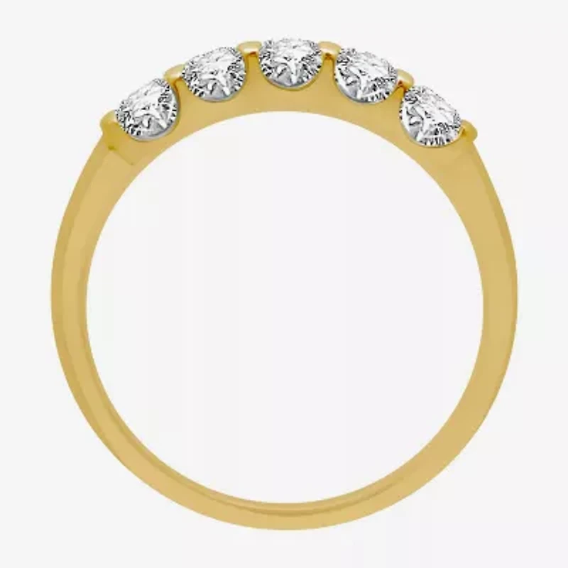 (H-I / I1) Womens 1/2 CT. T.W. Lab Grown White Diamond 10K Gold 5-Stone Anniversary Band