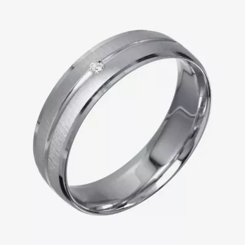 Mens 6mm Diamond-Accent 10K White Gold Wedding Band