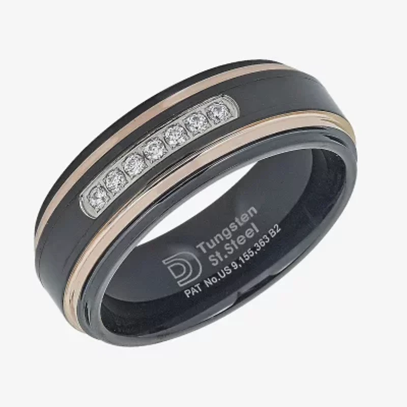Mens 8MM 1/7 CT. T.W. Natural White Diamond Tungsten Wedding Band