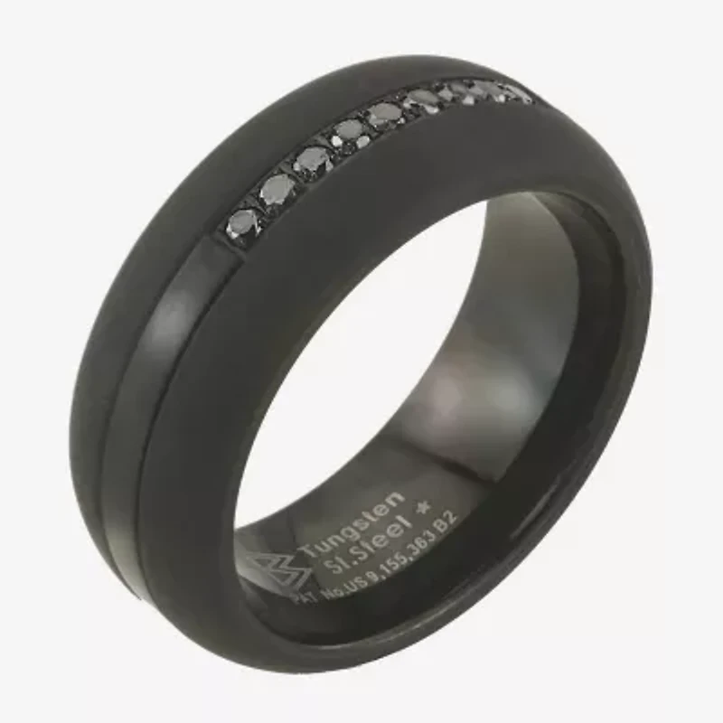 Mens 8MM 1/5 CT. Natural Black Diamond Tungsten Wedding Band
