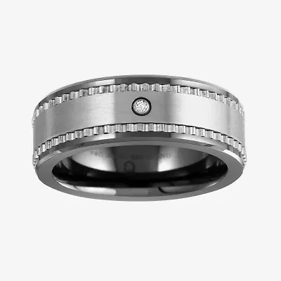 Mens 6MM Diamond Accent Natural White Ceramic Wedding Band