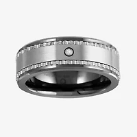 Mens 6MM Diamond Accent Natural White Ceramic Wedding Band